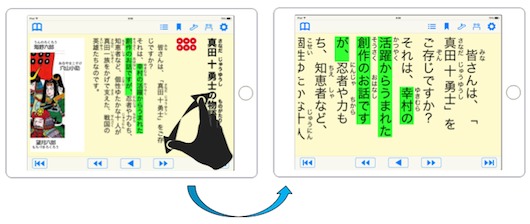 ピッタリ改行表示の説明画像で、拡大表示した時に画面サイズに収まるように自動的に改行しています。